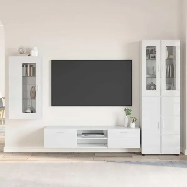Ensemble meuble TV avec tiroir FLORIN 3 pcs Blanc brillant