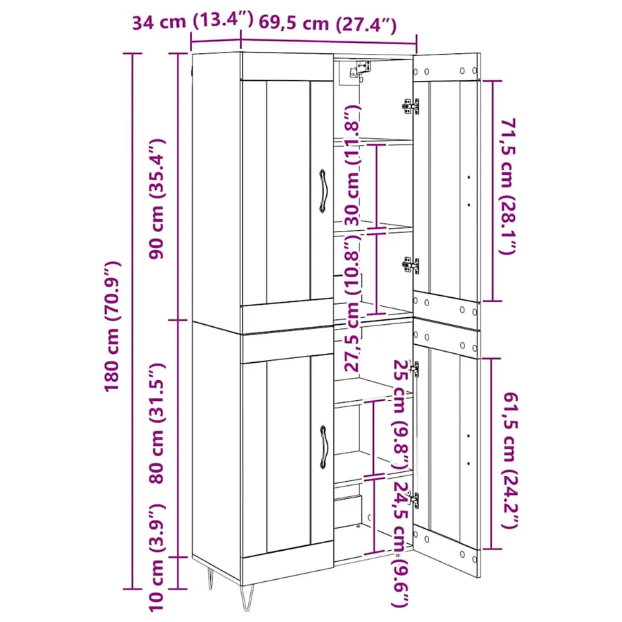 Haut Armoire Bois Ancien 69,5 x 34 x 180 cm Bois d'ingénierie - 13