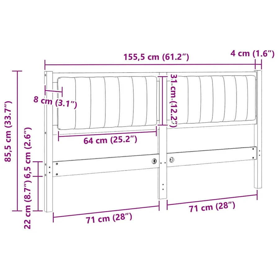 Tête de lit capitonnée avec tête de lit Blanc 150 cm Pin massif - 11