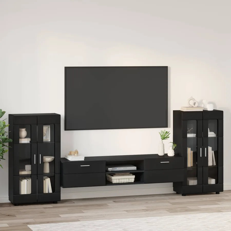 Ensemble meuble TV FLORIN 3 pcs Noir Bois d'ingénierie - 4