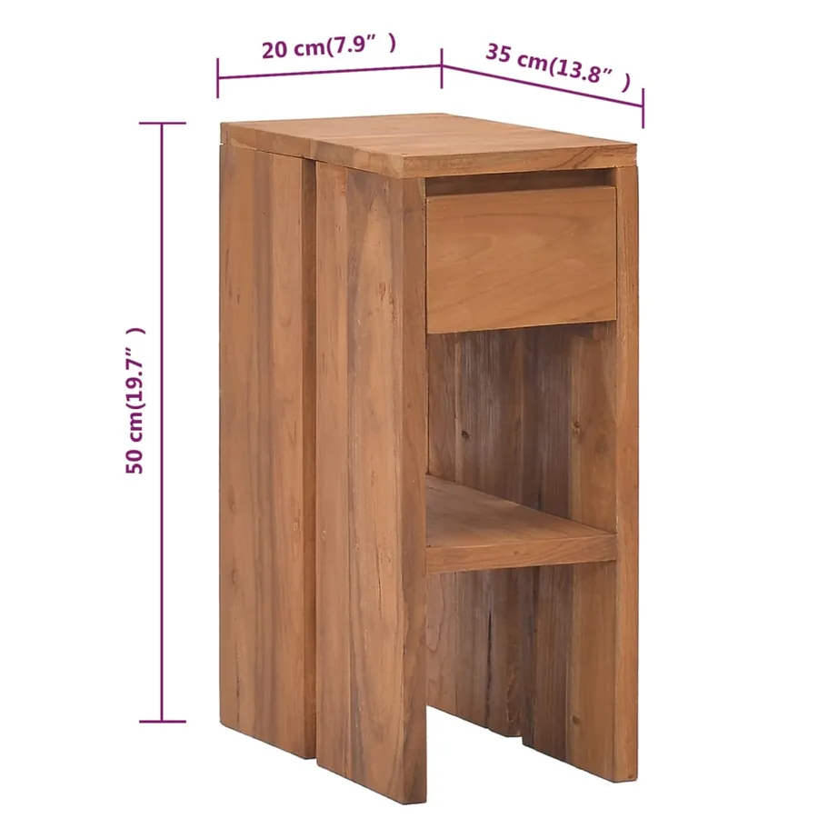 Table de chevet 20x35x50 cm Bois de teck solide - 9
