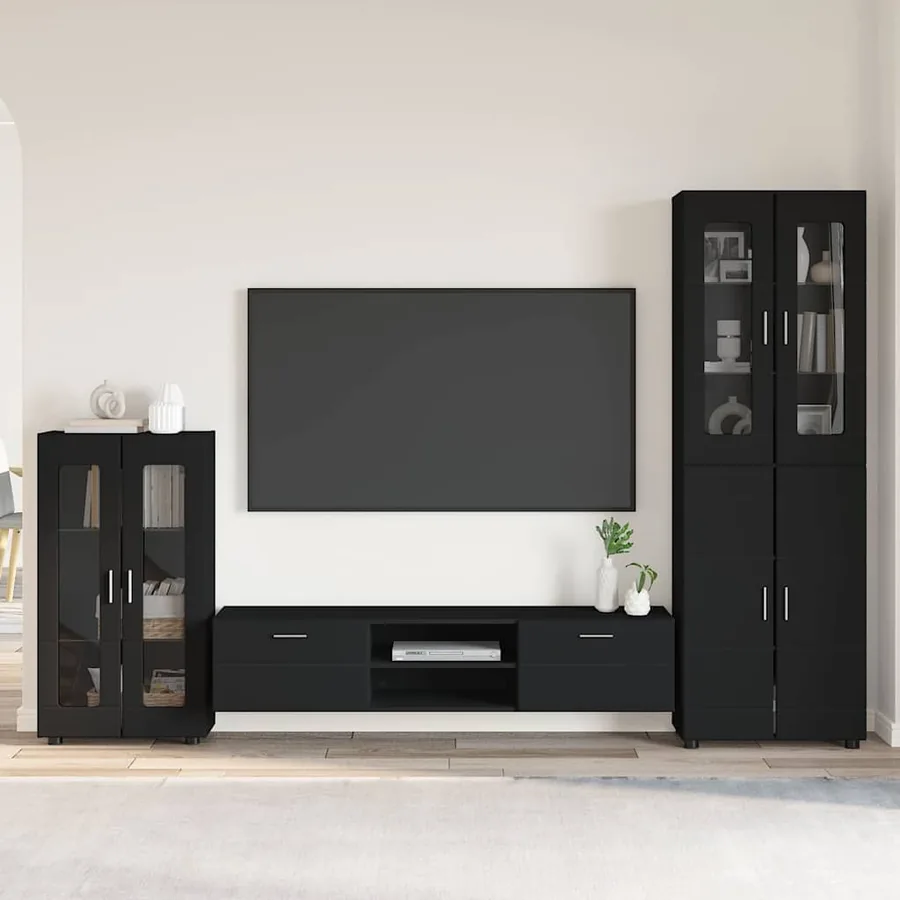 Ensemble meuble TV FLORIN 3 pcs Noir Bois d'ingénierie