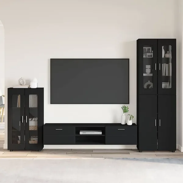 Ensemble meuble TV FLORIN 3 pcs Noir Bois d'ingénierie