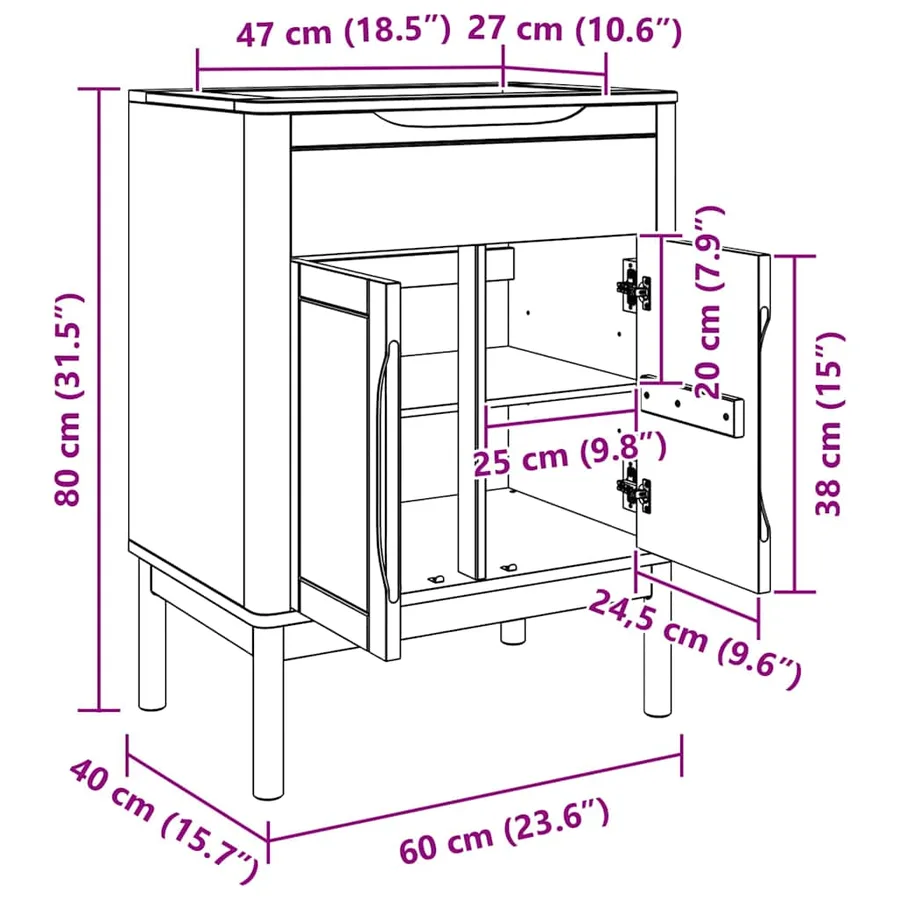 Meuble sous Lavabo de Salle de Bain FLORO Cire marron - 12