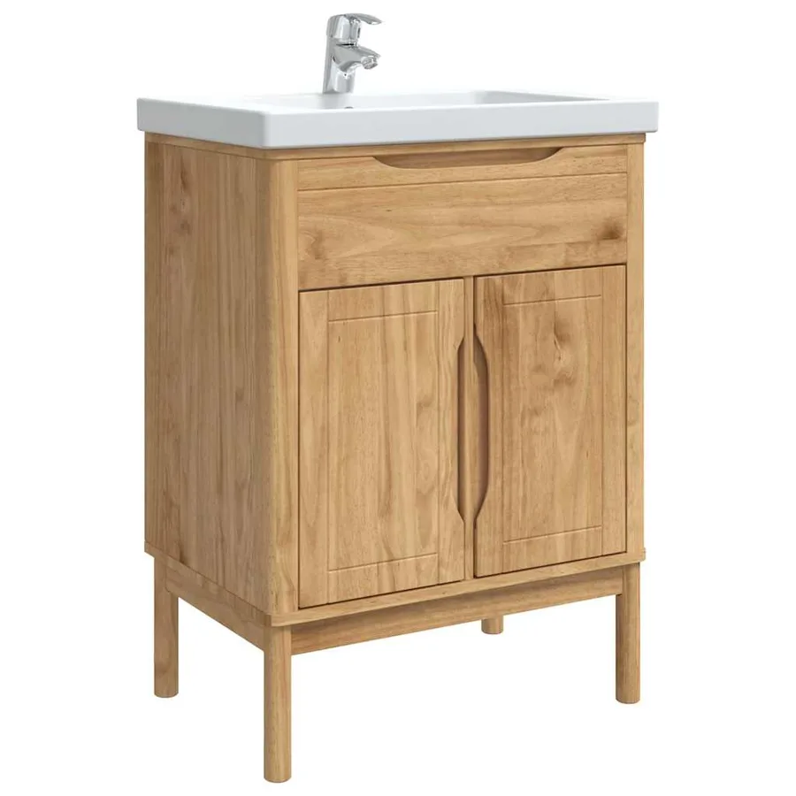 Meuble sous Lavabo de Salle de Bain FLORO Cire marron - 3