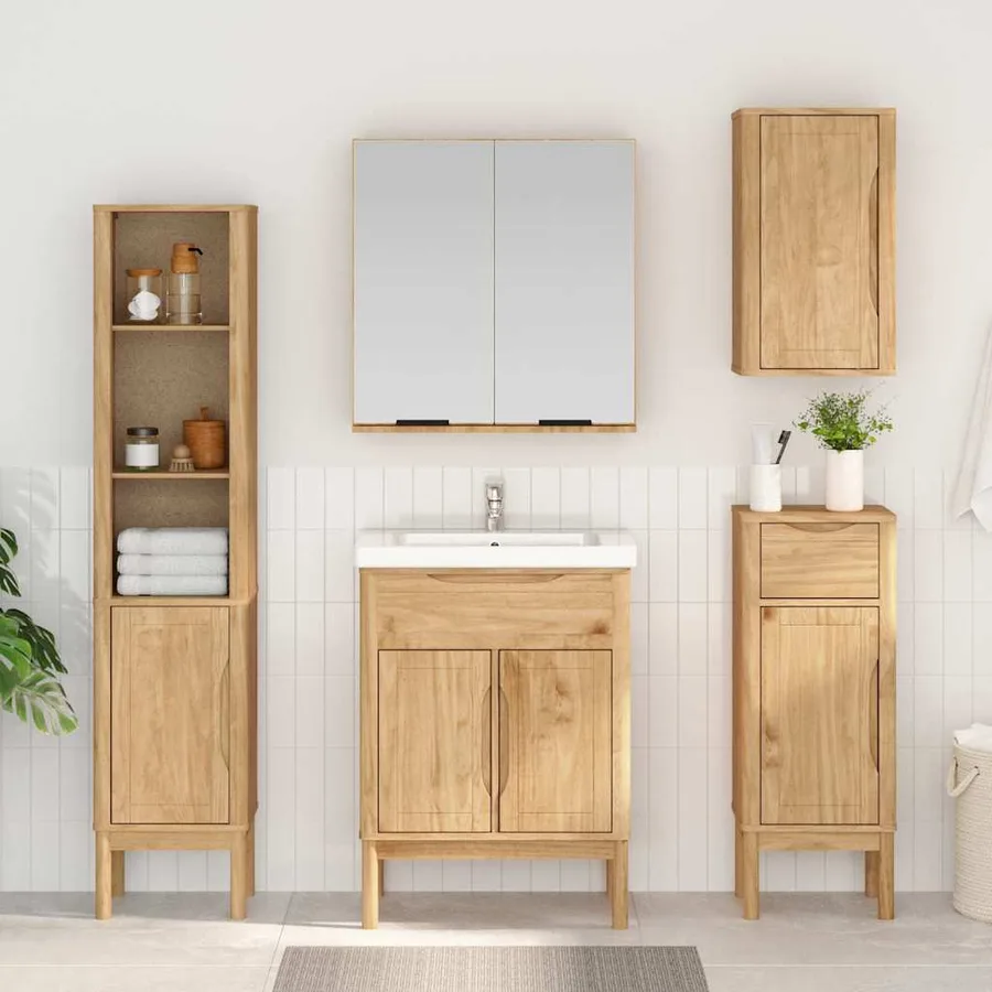 Meuble sous Lavabo de Salle de Bain FLORO Cire marron - 4