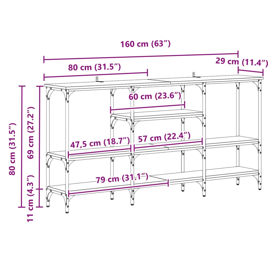 Table console chêne artisanal 160 x 29 x 80 cm - 12