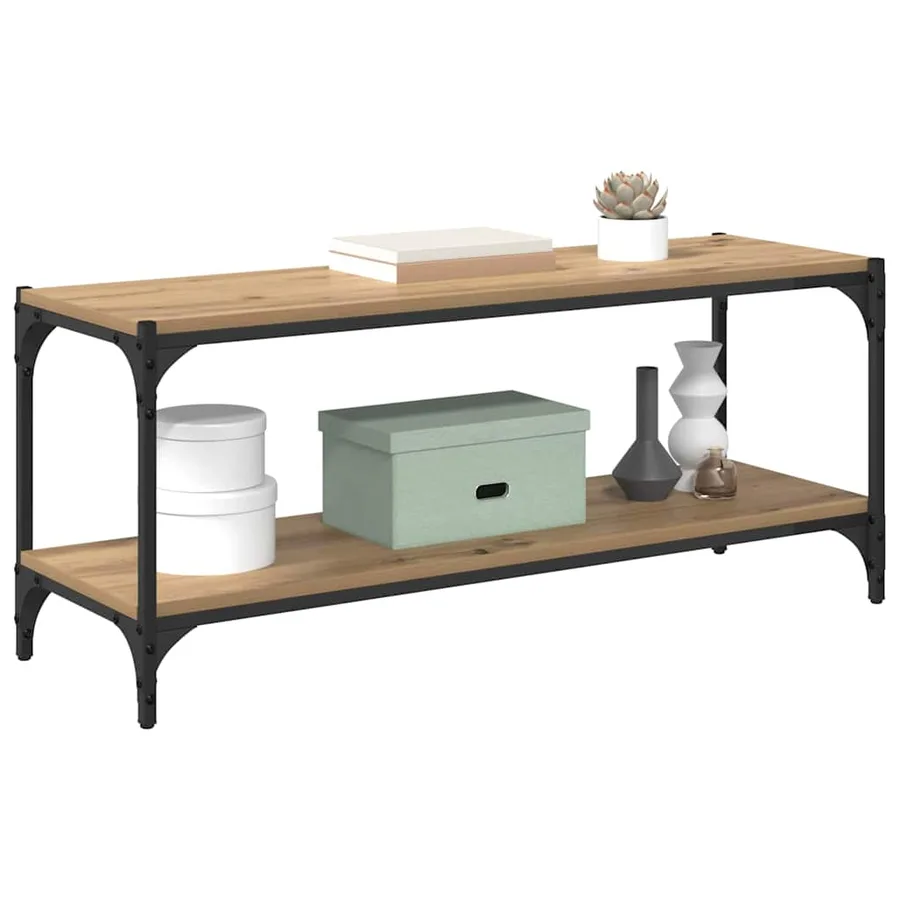 Meuble TV 2 niveaux 100x33x41cm Bois d'ingénierie et fer - 3