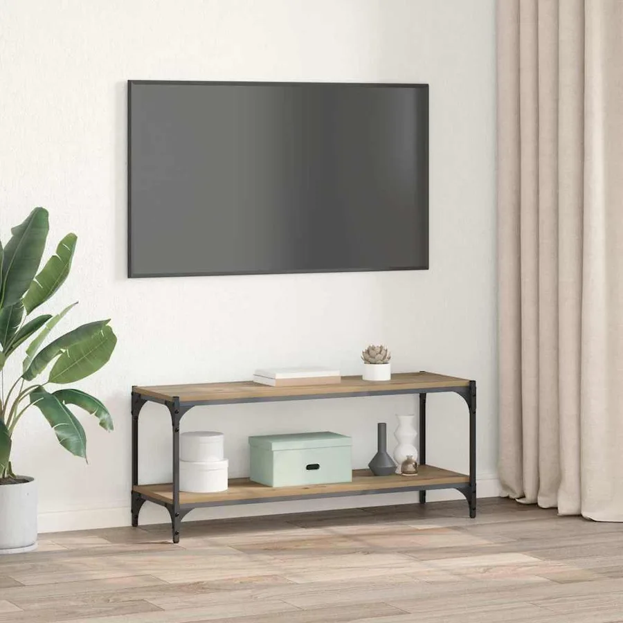 Meuble TV 2 niveaux 100x33x41cm Bois d'ingénierie et fer - 4
