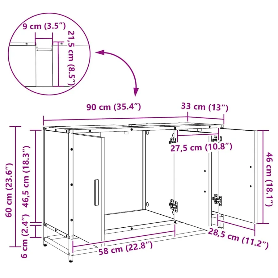 Cabinet de salle de bain Chêne artisanal 90 x 33 x 60 cm - 15
