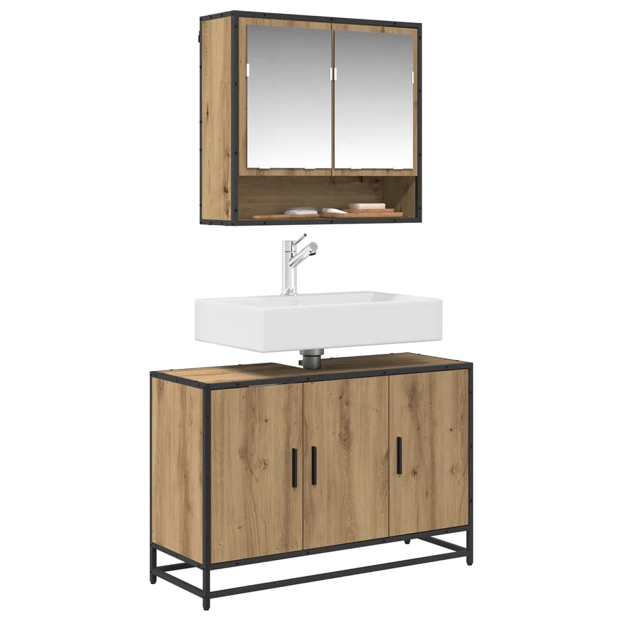Cabinet de salle de bain Chêne artisanal 90 x 33 x 60 cm - 3