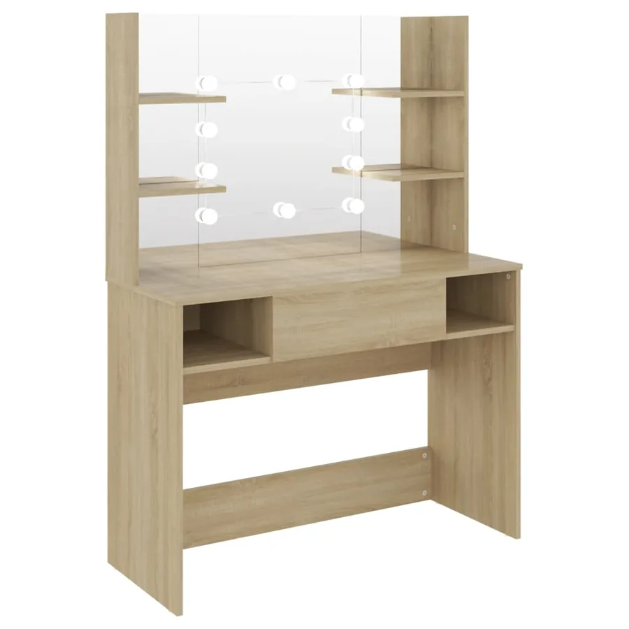 Table de maquillage avec éclairage LED 100x40x135 cm MDF Chêne - 5