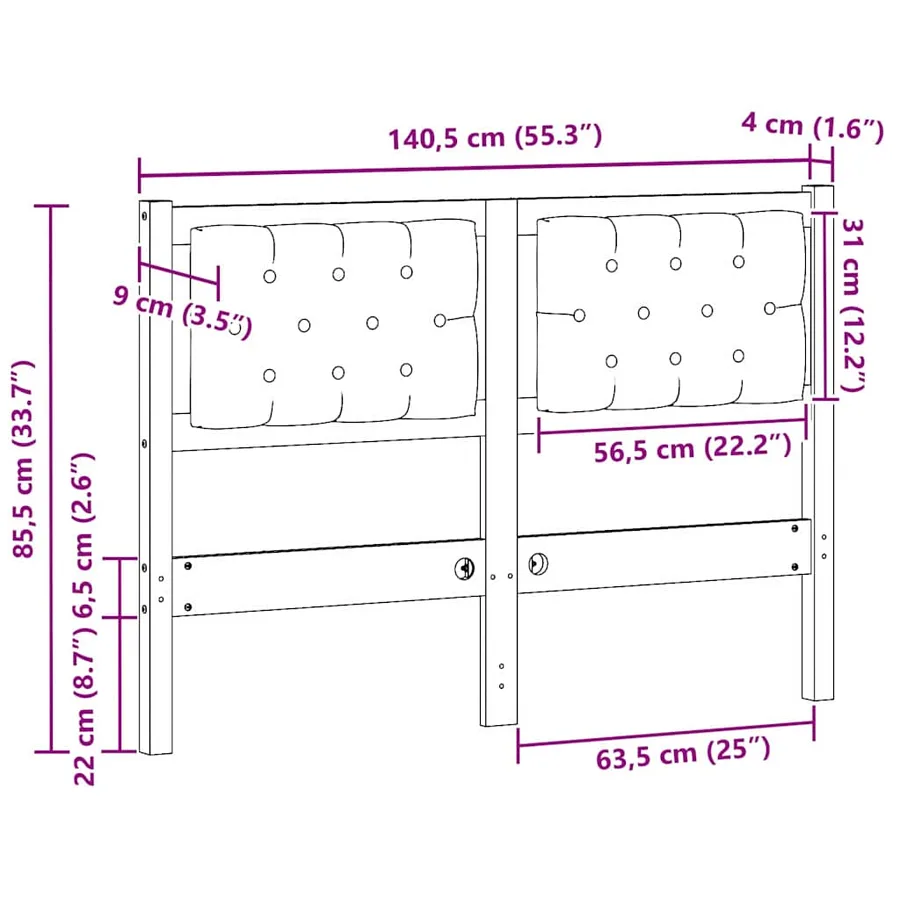 Tête de lit Autre Marron et noir 135 cm Bois massif en pin - 11