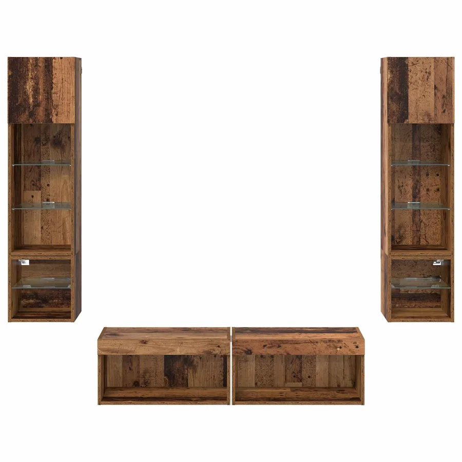 Unité murale de TV 6 pcs Bois Ancien Bois d'ingénierie - 10