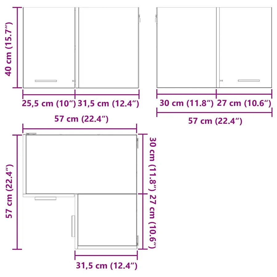 Armoire suspendue Chêne noir et Blanc 57 x 57 x 40 cm - 12