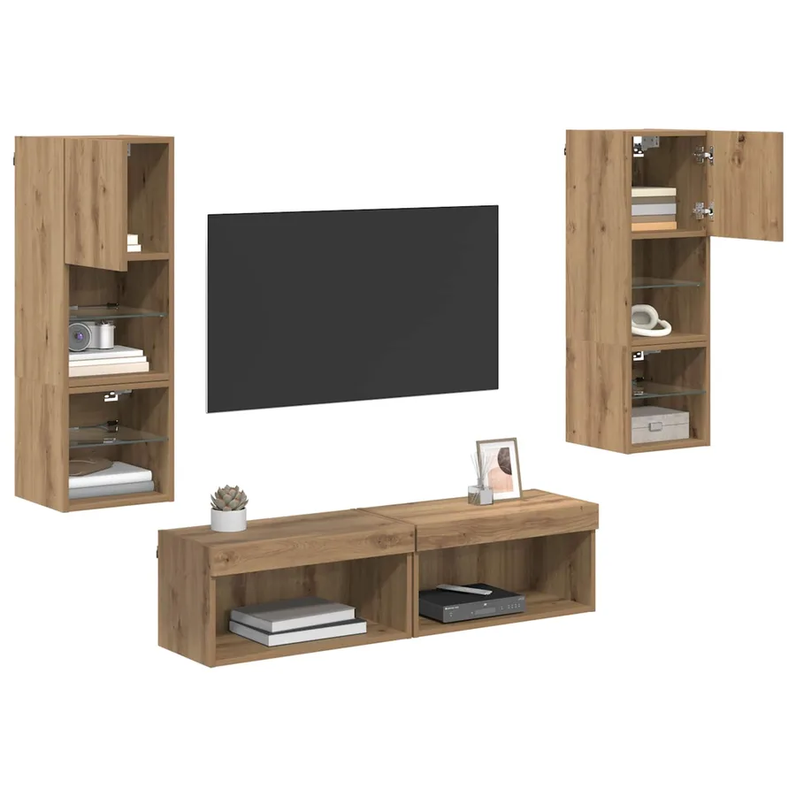 Unité murale de TV 6 pcs Chêne artisanal Bois d'ingénierie - 3