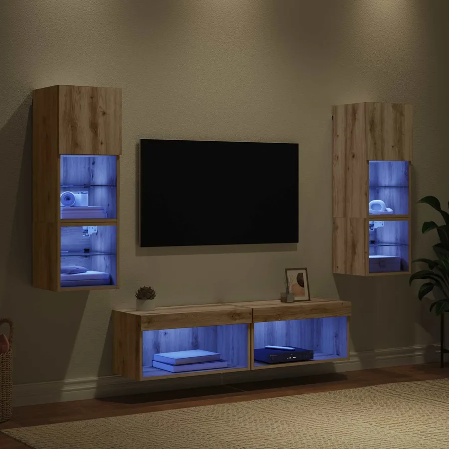 Unité murale de TV 6 pcs Chêne artisanal Bois d'ingénierie - 5