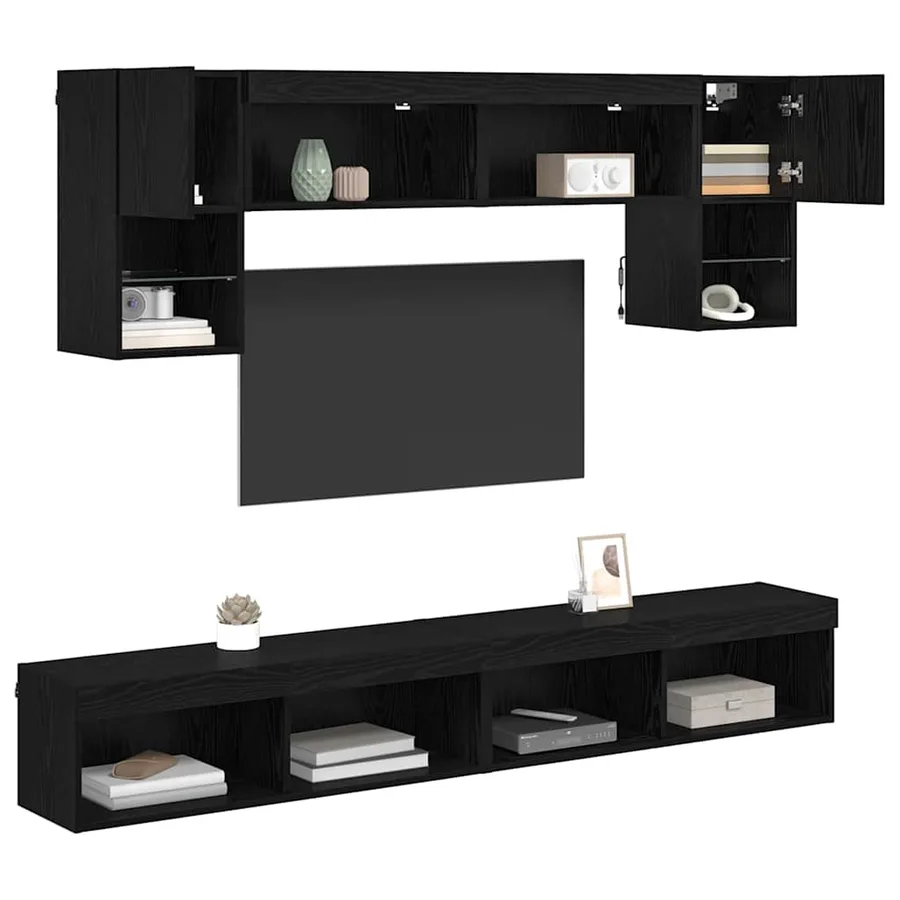 Unités murales TV avec LED 6 pcs Chêne noir Bois d'ingénierie - 3