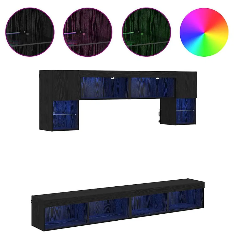 Unités murales TV avec LED 6 pcs Chêne noir Bois d'ingénierie - 4