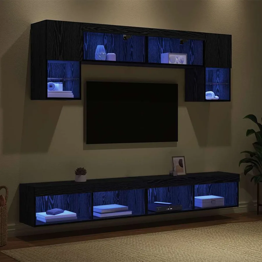 Unités murales TV avec LED 6 pcs Chêne noir Bois d'ingénierie - 5