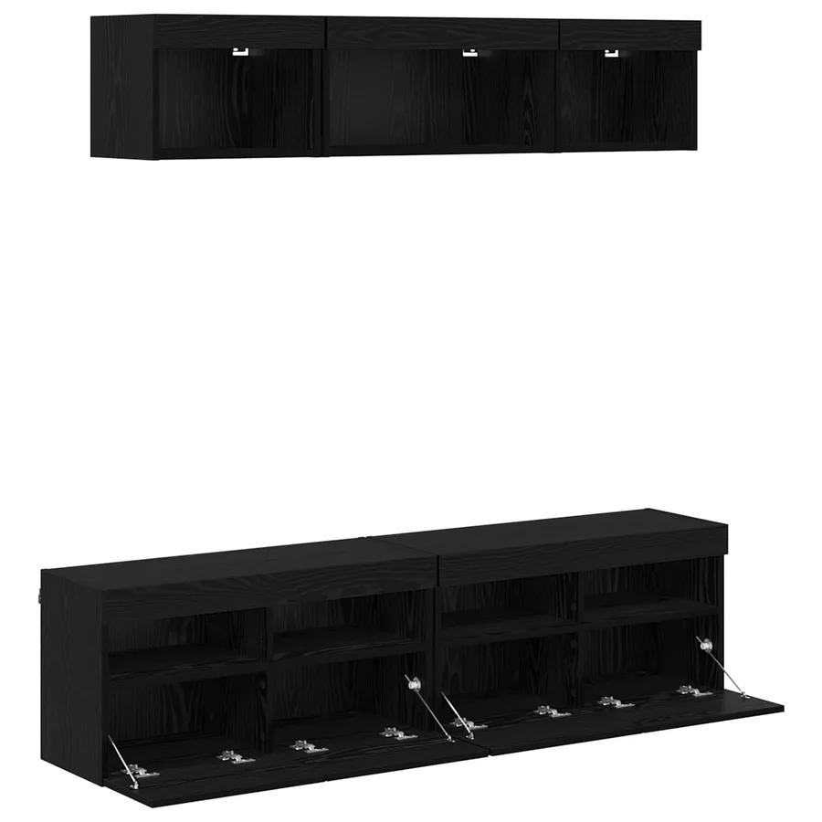 Unités murales TV avec LED 5 pcs Chêne noir 80 x 30 x 40 cm - 9