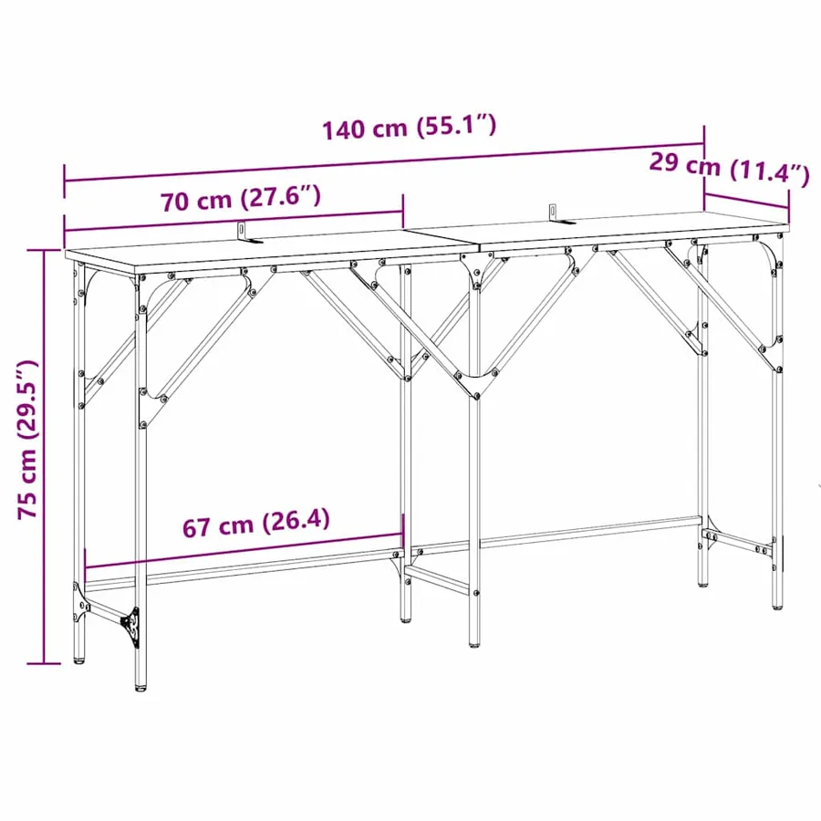 Table console chêne artisanal 140 x 29 x 75 cm - 14