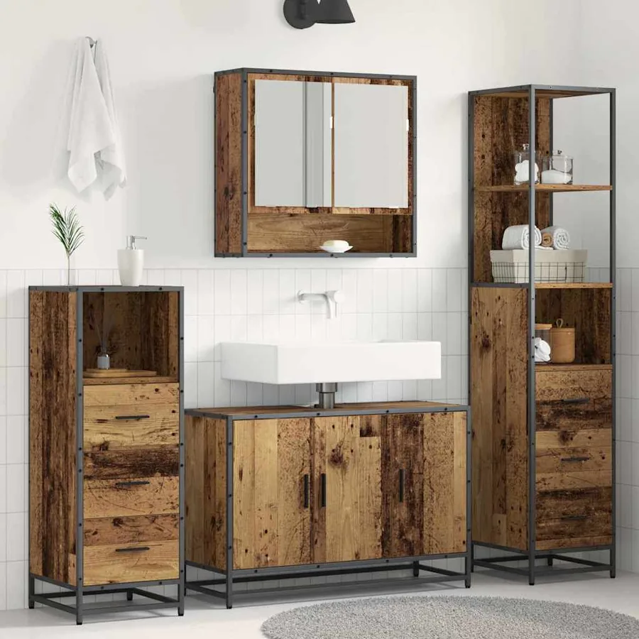 Ensemble de mobilier de salle de bain 3 pcs Bois Ancien
