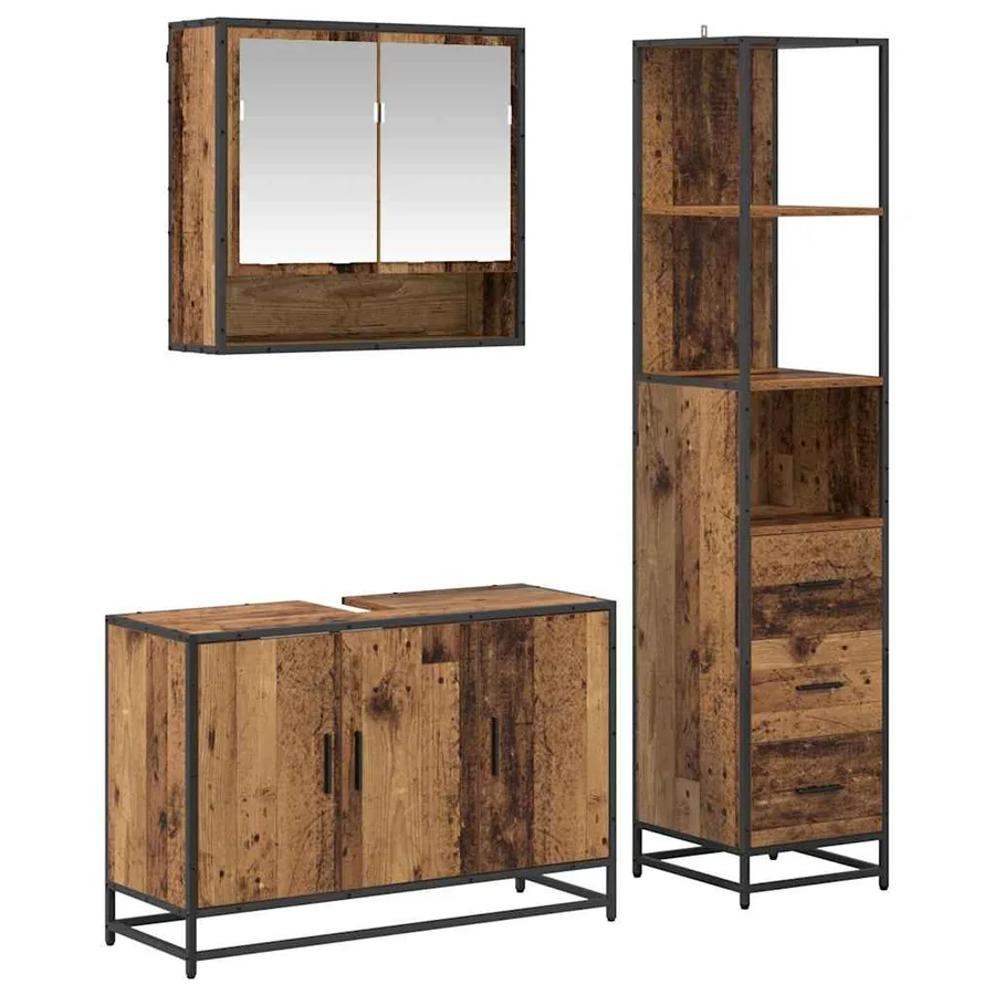Ensemble de mobilier de salle de bain 3 pcs Bois Ancien - 2