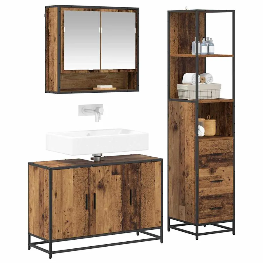 Ensemble de mobilier de salle de bain 3 pcs Bois Ancien - 3