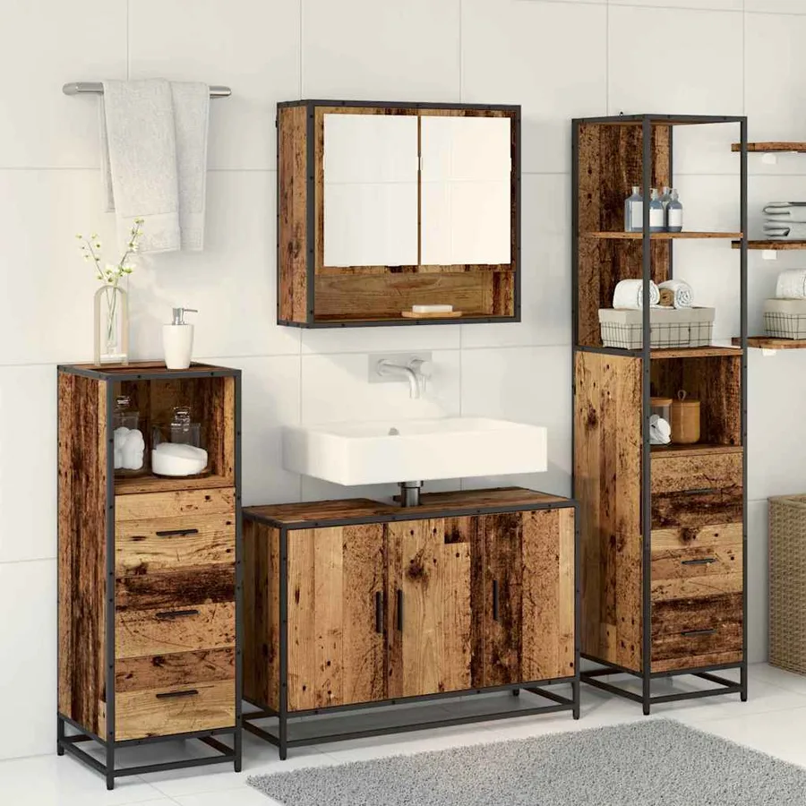Ensemble de mobilier de salle de bain 3 pcs Bois Ancien - 4