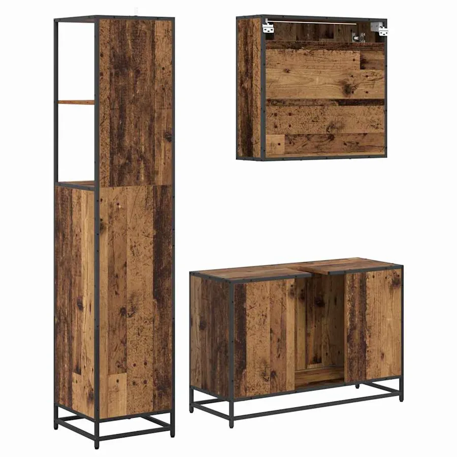 Ensemble de mobilier de salle de bain 3 pcs Bois Ancien - 9