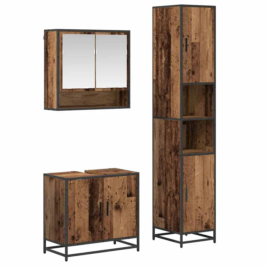 Ensemble de mobilier de salle de bain 3 pcs Bois Ancien - 2