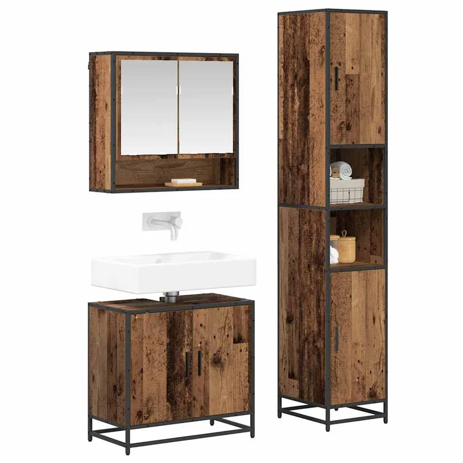 Ensemble de mobilier de salle de bain 3 pcs Bois Ancien - 3