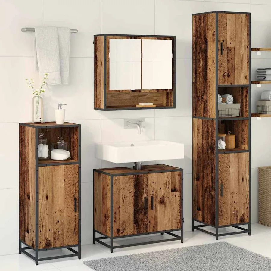 Ensemble de mobilier de salle de bain 3 pcs Bois Ancien - 4