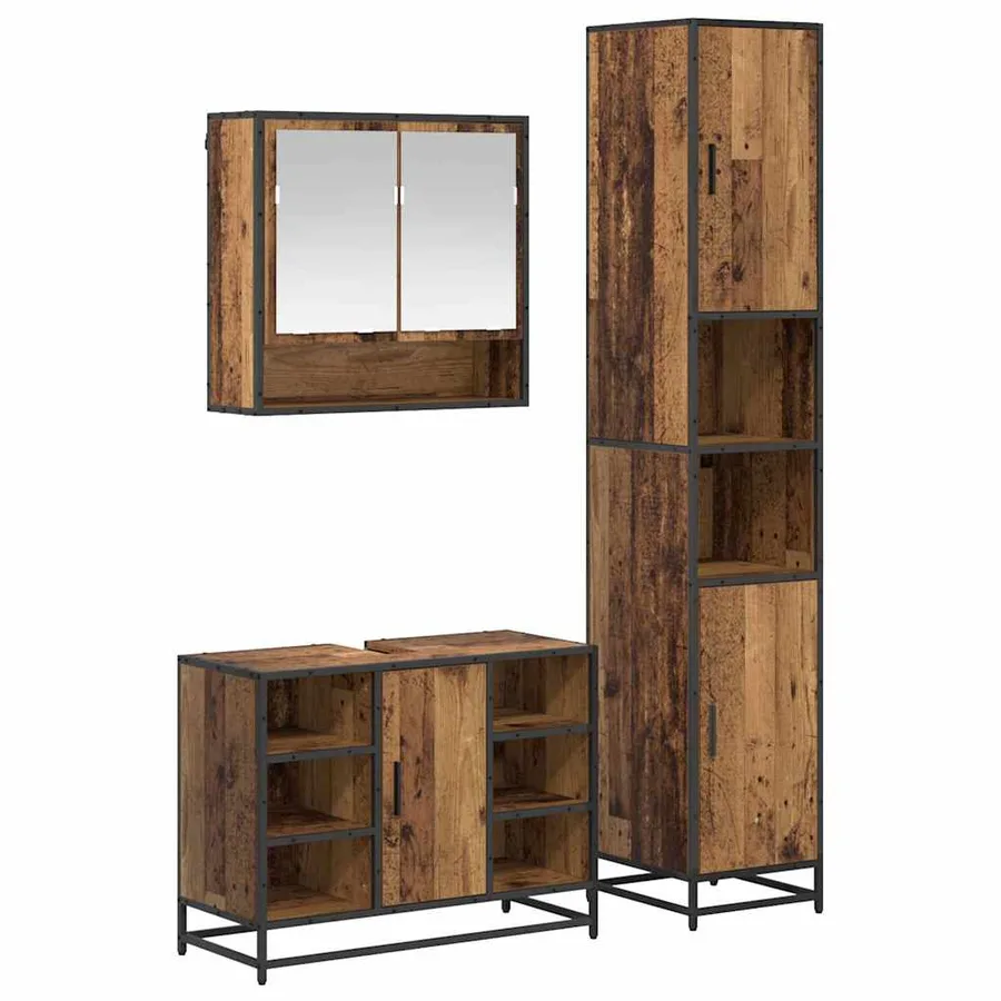 Ensemble de mobilier de salle de bain 3 pcs Bois Ancien - 2