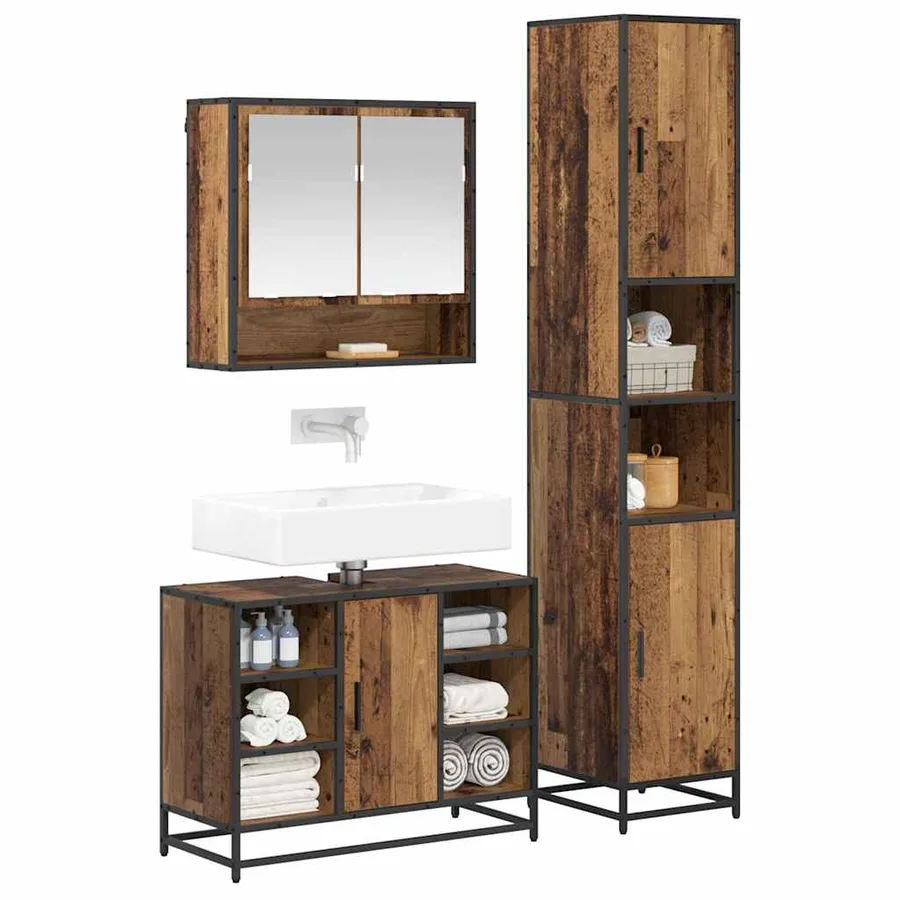 Ensemble de mobilier de salle de bain 3 pcs Bois Ancien - 3