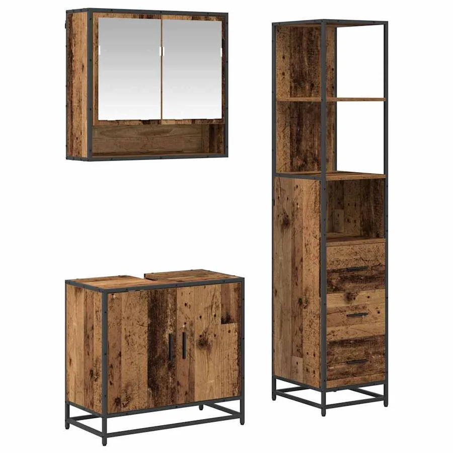 Ensemble de mobilier de salle de bain 3 pcs Bois Ancien - 2