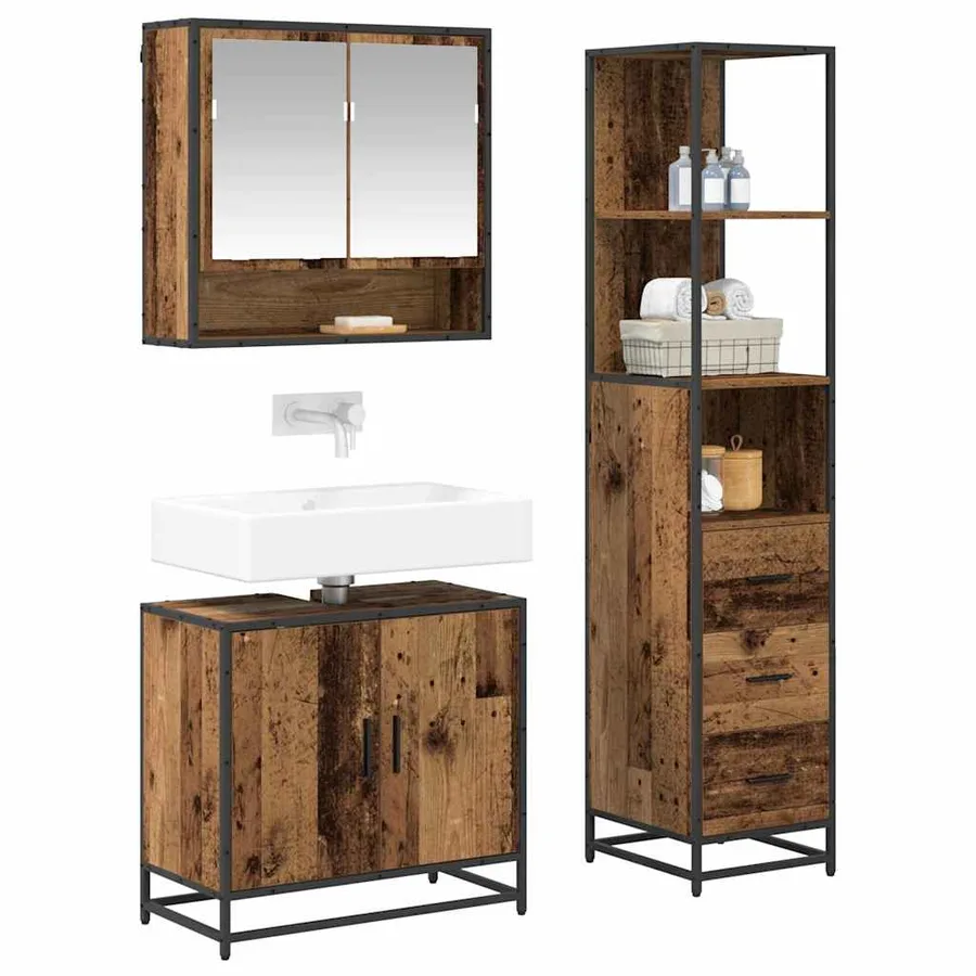Ensemble de mobilier de salle de bain 3 pcs Bois Ancien - 3