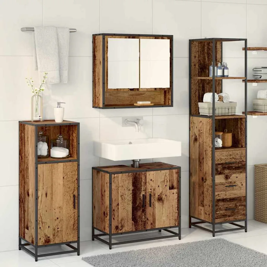 Ensemble de mobilier de salle de bain 3 pcs Bois Ancien - 4