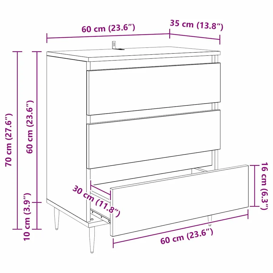Buffet avec tiroir Chêne noir 60 x 35 x 70 cm Bois d'ingénierie - 14