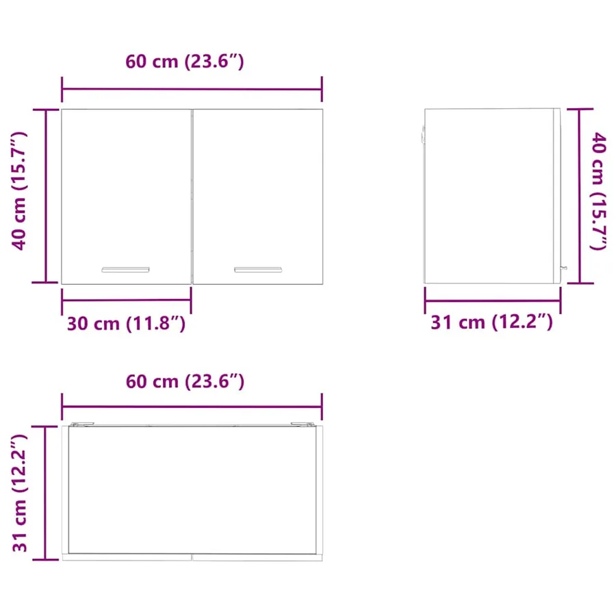 Armoire suspendue Chêne noir et Blanc 60 x 31 x 40 cm - 12