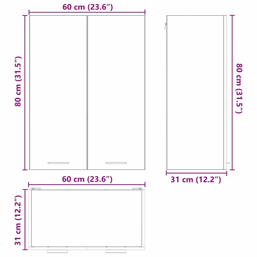 Armoire suspendue Blanc 60 x 31 x 80 cm Bois d'ingénierie - 12