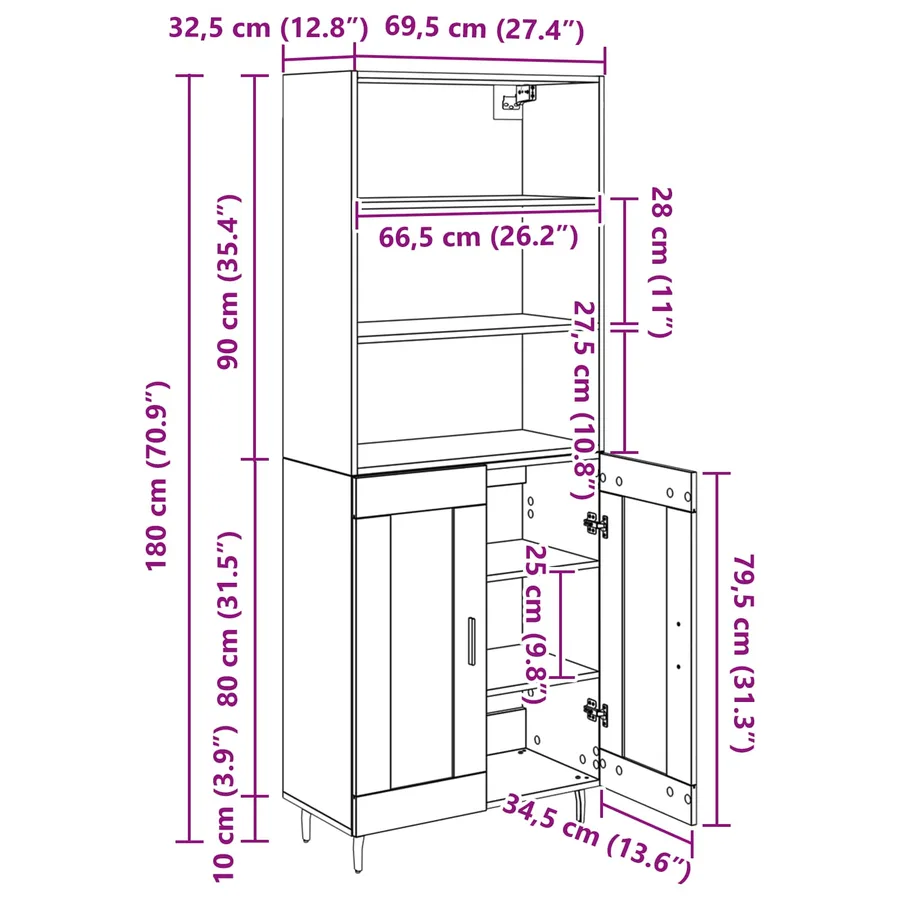 Haut Armoire 2 pcs Chêne artisanal 69,5 x 32,5 x 180 cm - 14