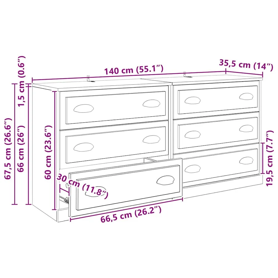 Buffets 2 pcs Chêne noir 70 x 35,5 x 67,5 cm Bois d'ingénierie - 13