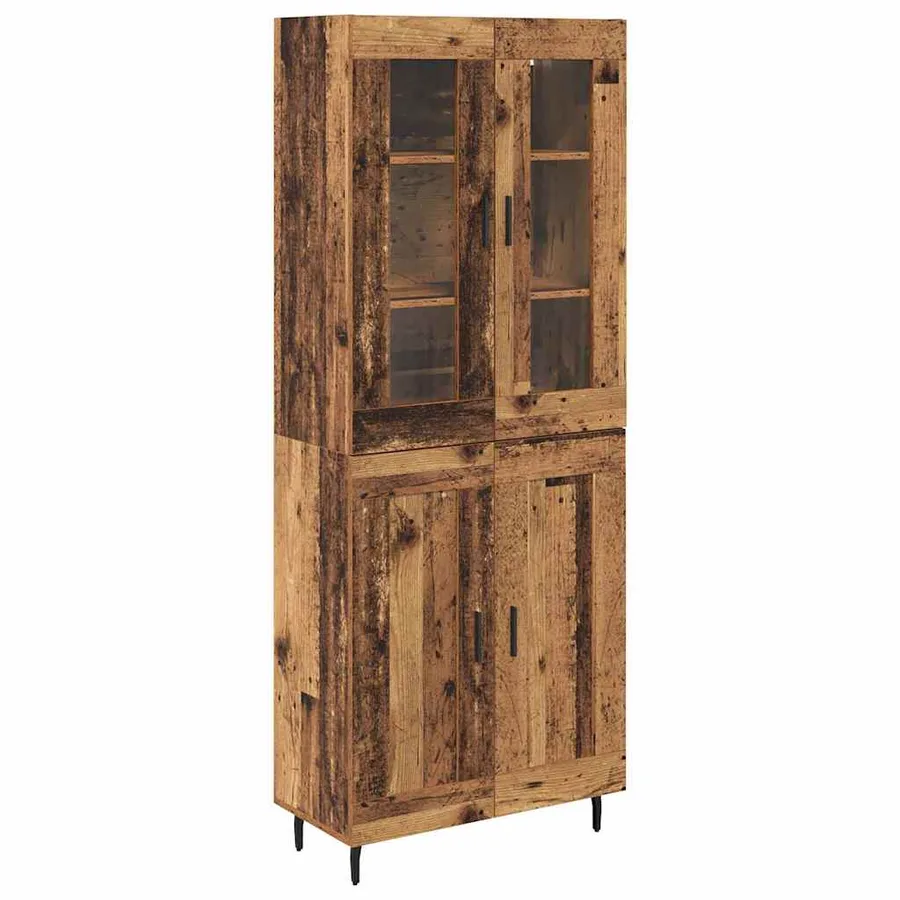 Haut Armoire 2 pcs Bois Ancien Bois Aggloméré et Verre - 2
