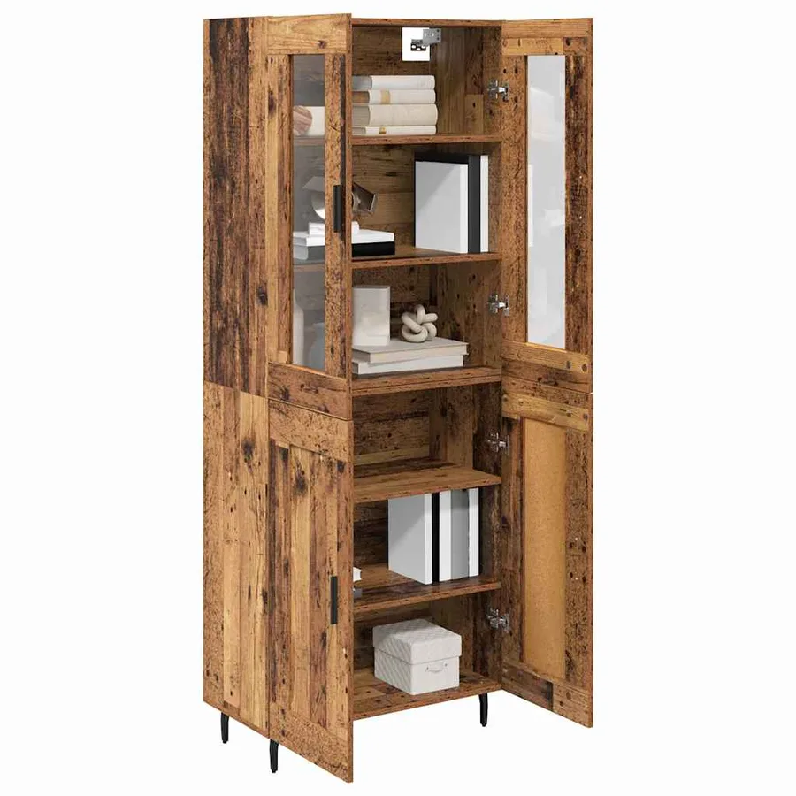 Haut Armoire 2 pcs Bois Ancien Bois Aggloméré et Verre - 3