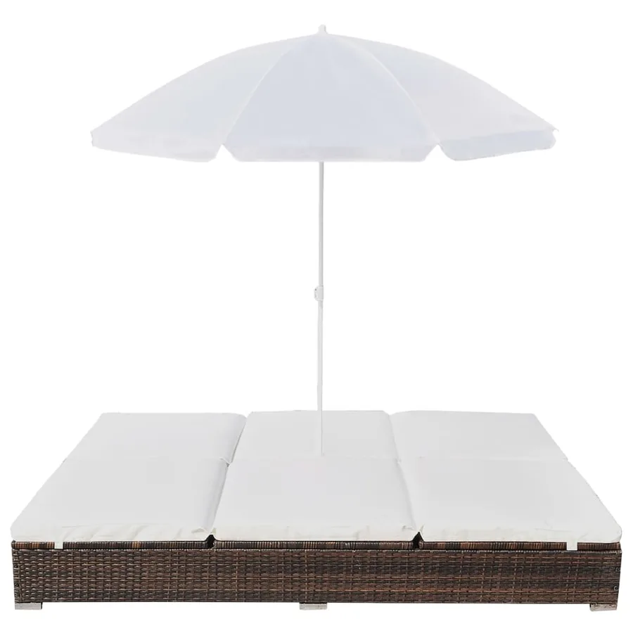 Chaise longue d'extérieur avec parasol Résine tressée Marron - 2