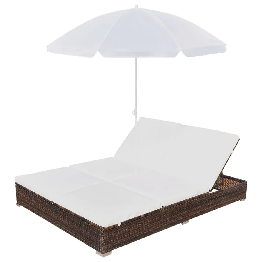 Chaise longue d'extérieur avec parasol Résine tressée Marron - 3