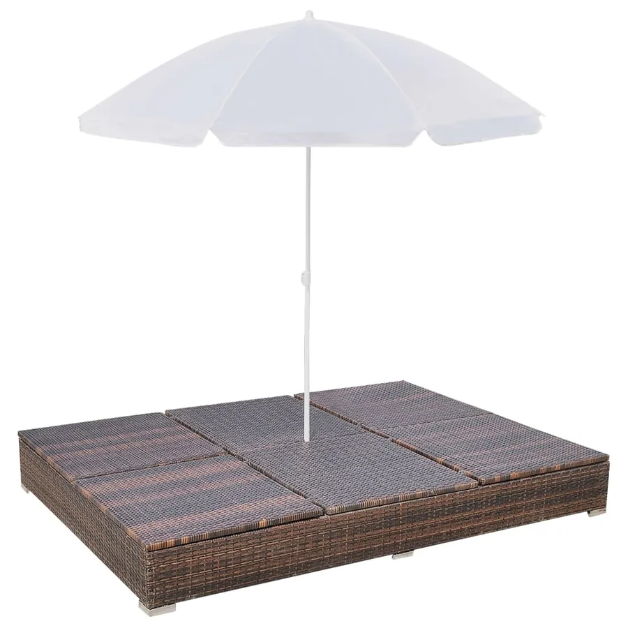 Chaise longue d'extérieur avec parasol Résine tressée Marron - 6