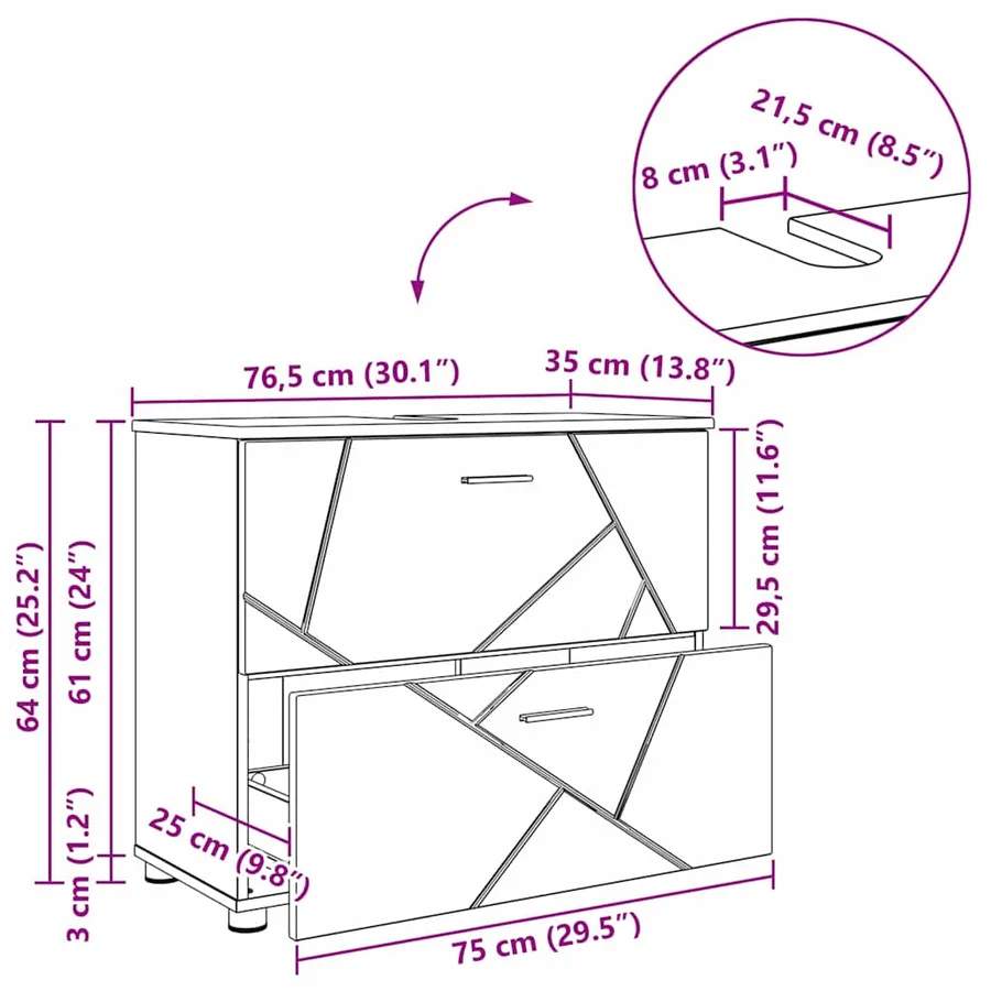 Cabinet de salle de bain Gris Sonoma 76,5 x 35 x 64 cm - 14
